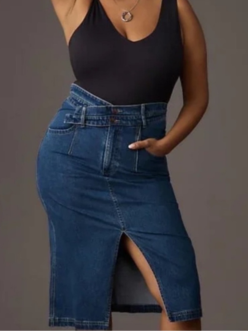 Anthropologie Pilcro Arden Double Waist Midi Jean Skirt Dark Denim NWOT - Picture 13 of 13